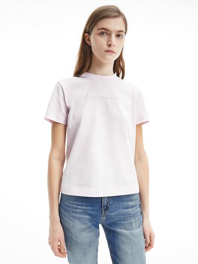 Calvin Klein Ruhák HU793327 | Calvin Klein Organic Cotton Logo Női Póló Rózsaszín